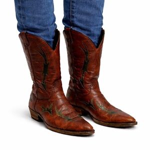 Size 9 Code West Men’s Brown Leather Vintage Cowboy Boots Western
